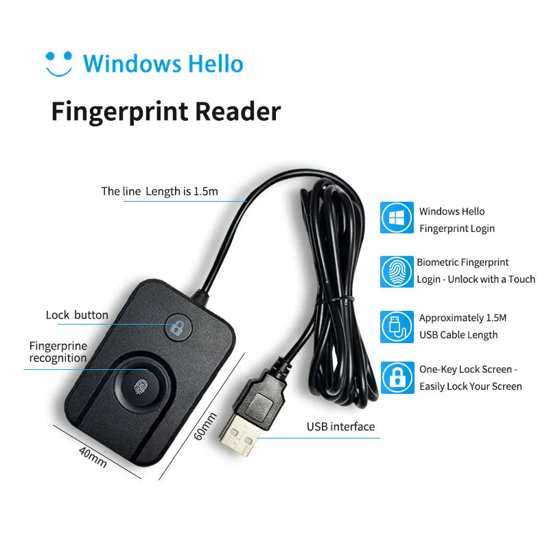 Biometric Fingerprint Login Lock Screen For Hello Windows 10 11 USB ...