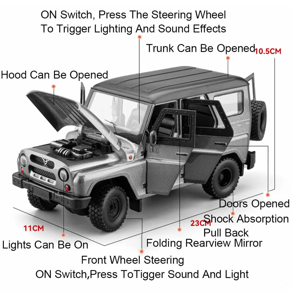 1:18 Mașină de model din aliaj diecast Off-Road pentru UAZ Hunter