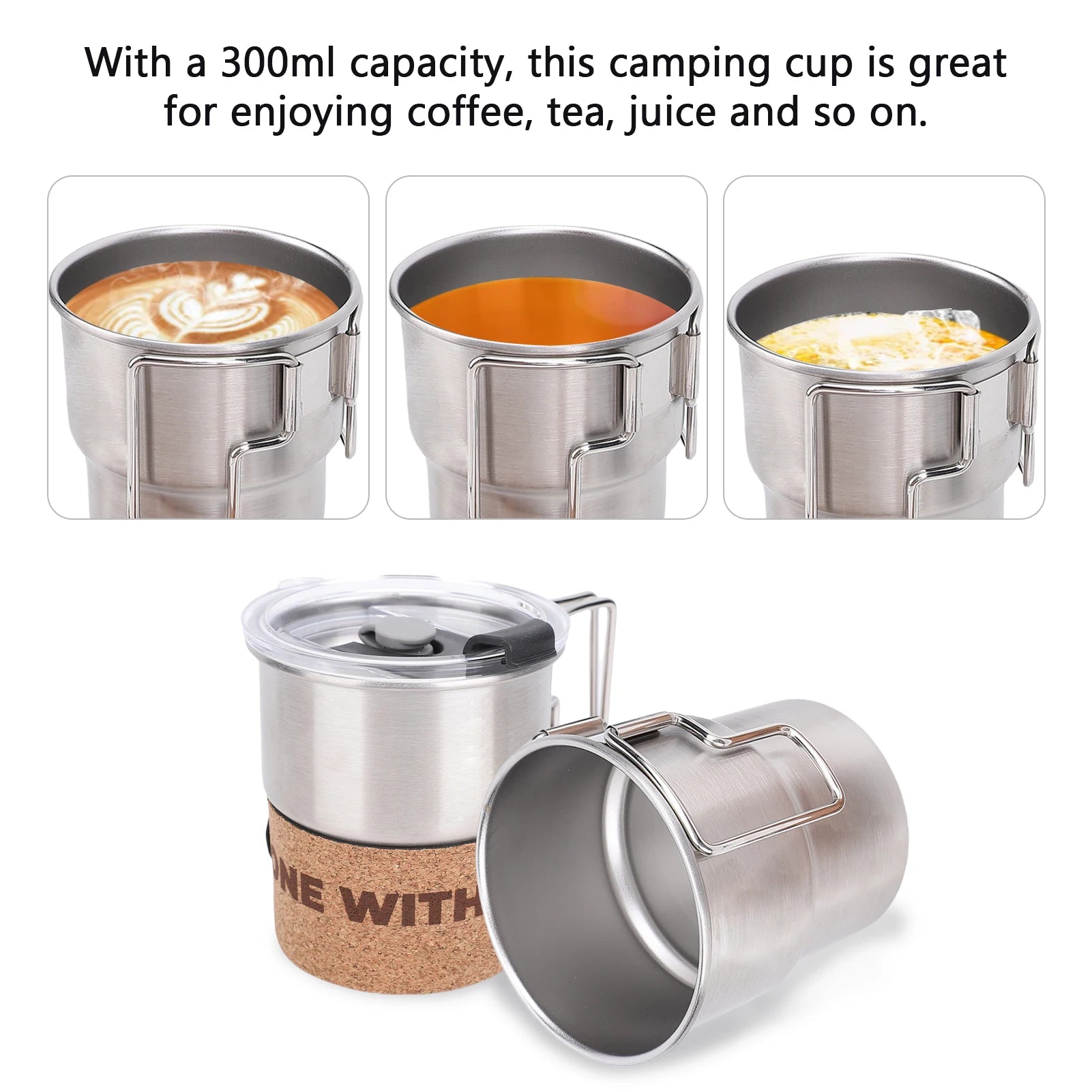 Camping Cup Outdoor 300ml &ndash; Foldable Handle And Cork Cover