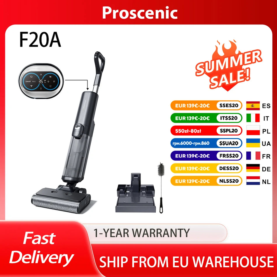 Proscenic F20A Cordless Vacuum and Mop with App Control, Self Cleaning, 35 Minute Runtime