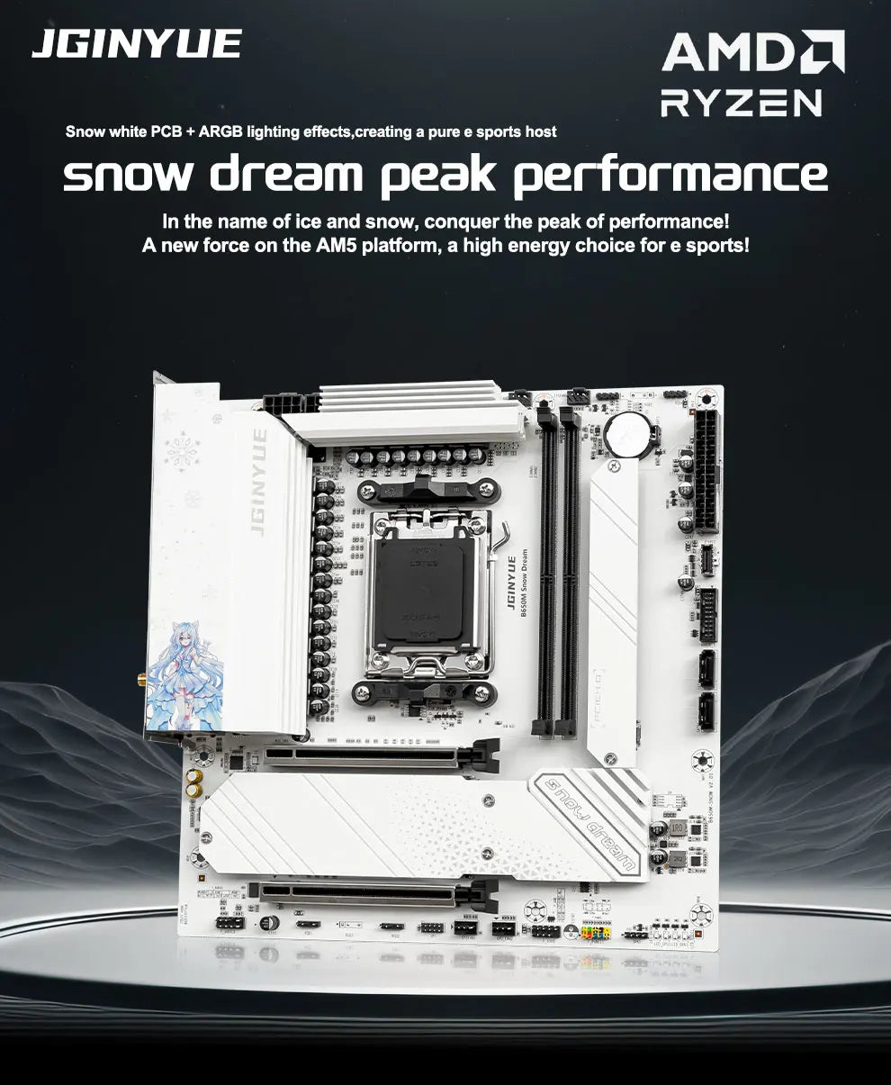 JGINYUE B650M Snow Dream AM5 DDR5 ARGB M-ATX &ndash; PCIe 4.0 X4