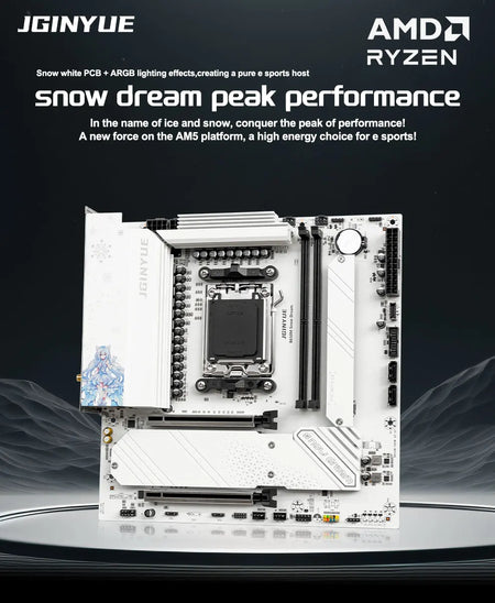 JGINYUE B650M Snow Dream AM5 DDR5 ARGB M-ATX &ndash; PCIe 4.0 X4