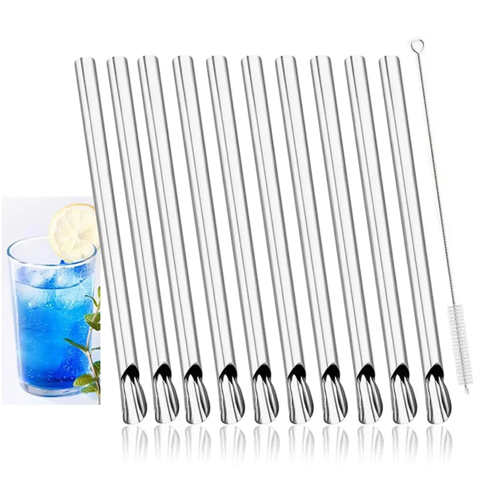 Straw Spoon Set &ndash; Reusable Stainless Steel for Smoothies and Milkshakes