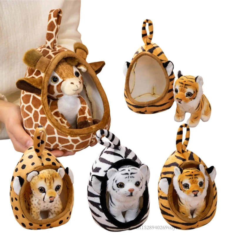 18cm Soft Plush Animal Dolls - Tiger, Leopard, Giraffe, Lion