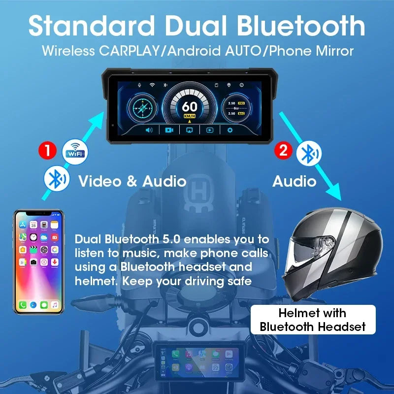 Srnubi Universal 8.1 Inch Motorcycle GPS Navigation &ndash; 4K Dual Lens Recording