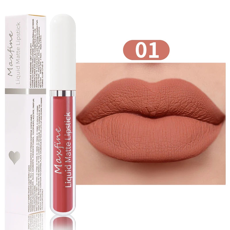 MAXFINE Waterproof Matte Liquid Lipstick - Long-lasting &amp; Moisturising 01 / Full Size