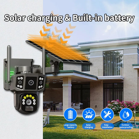 V380 Pro 10X 4K dual lens outdoor security network camera wireless WIFI solar closed-circuit television,4G sim solar cameras