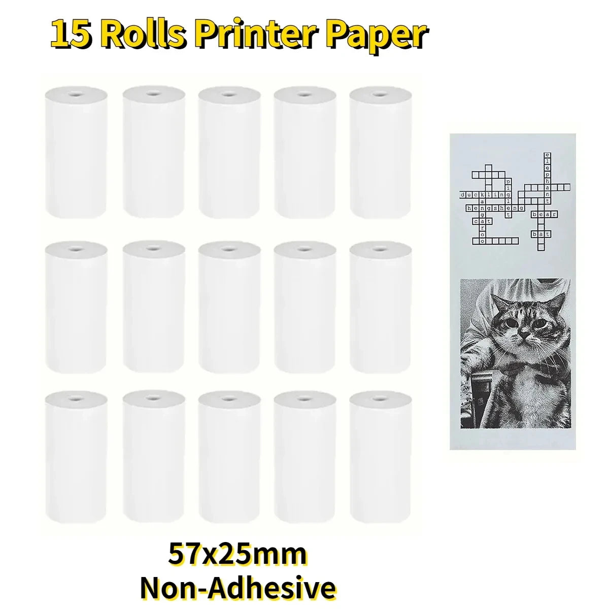 Kids Instant Camera Print Paper Rolls - White Non-Adhesive 57mm 15 Rolls