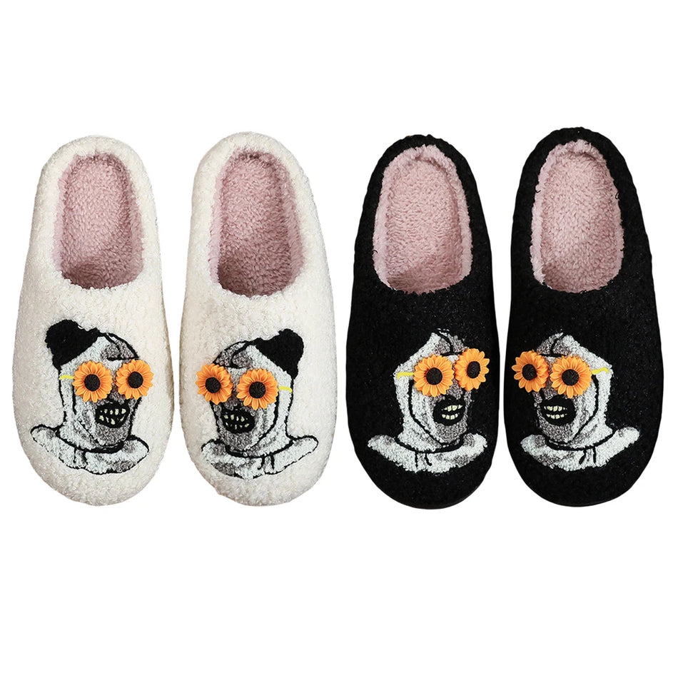 Chaussons d'intérieur en peluche Halloween clown effrayant