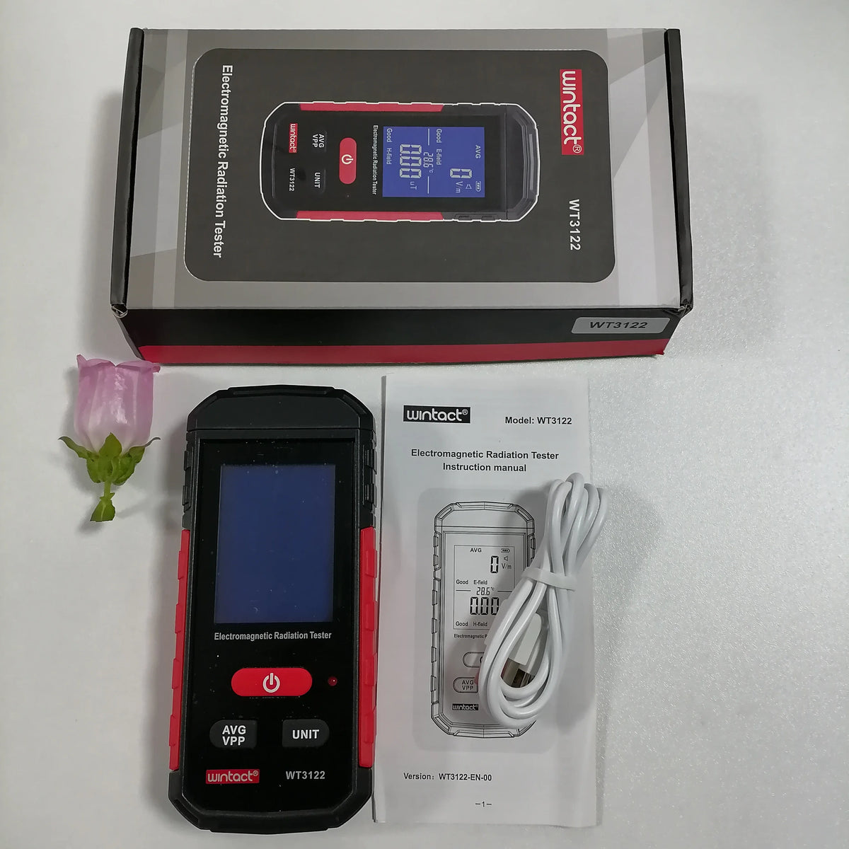 WT3122 Geiger Counter &ndash; Portable EMF Meter With Alarm WT3122-with box-