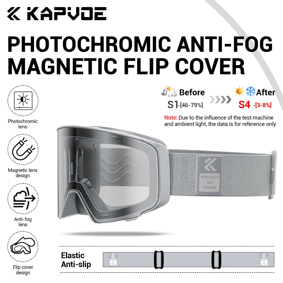 Kapvoe Photochromic Ski Goggles &ndash; Magnetic Anti-Fog Lenses