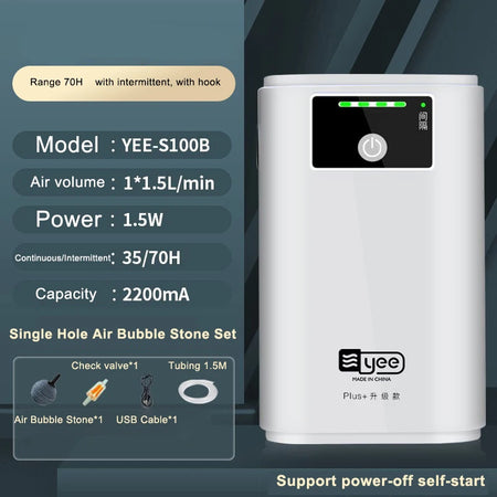 Aquarium Oxygen Pump USB Battery - Portable 6000mAh S100B