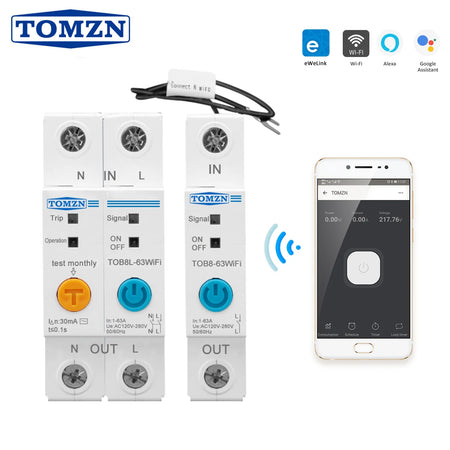 TOMZN 63A WiFi Smart Switch with Energy Meter and Circuit Protection 2P 63A