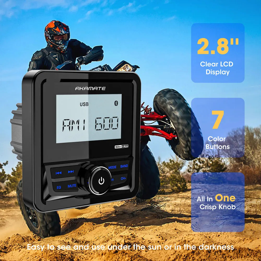 AKAMATE MS-10RV Marine Radio - Waterproof Bluetooth 4x50W