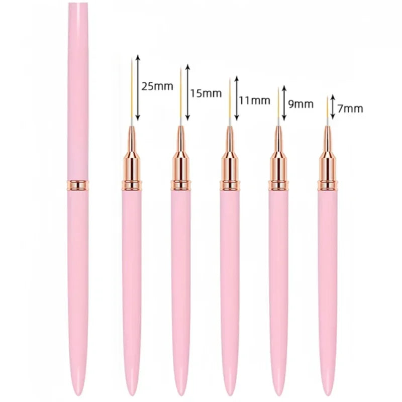 YIKOOLIN 5PCS Nail Art Liner Brushes Set &ndash; Ultra Fine Lines Pink