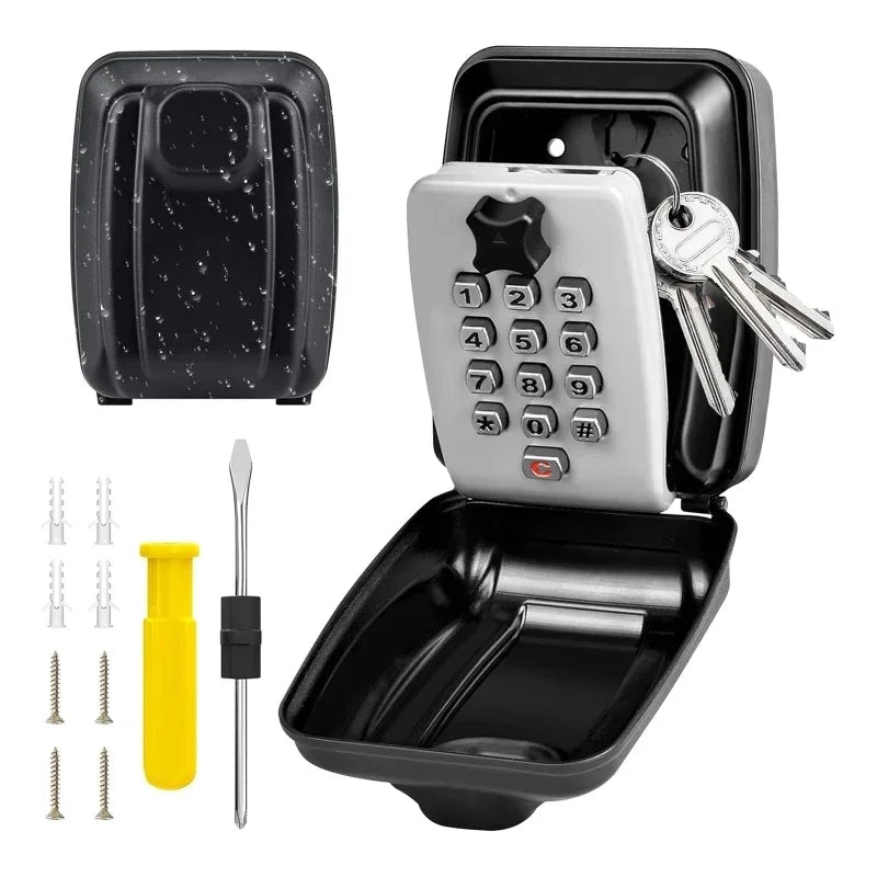 Password Combination Key Lock Box &ndash; Outdoor Waterproof Gray-Nail wall