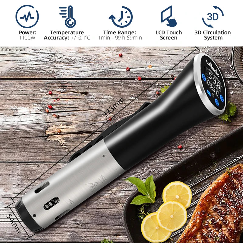 Wancle 1100W Sous Vide Cooker - Precision Immersion Circulator with IPX7 Waterproof LCD Display