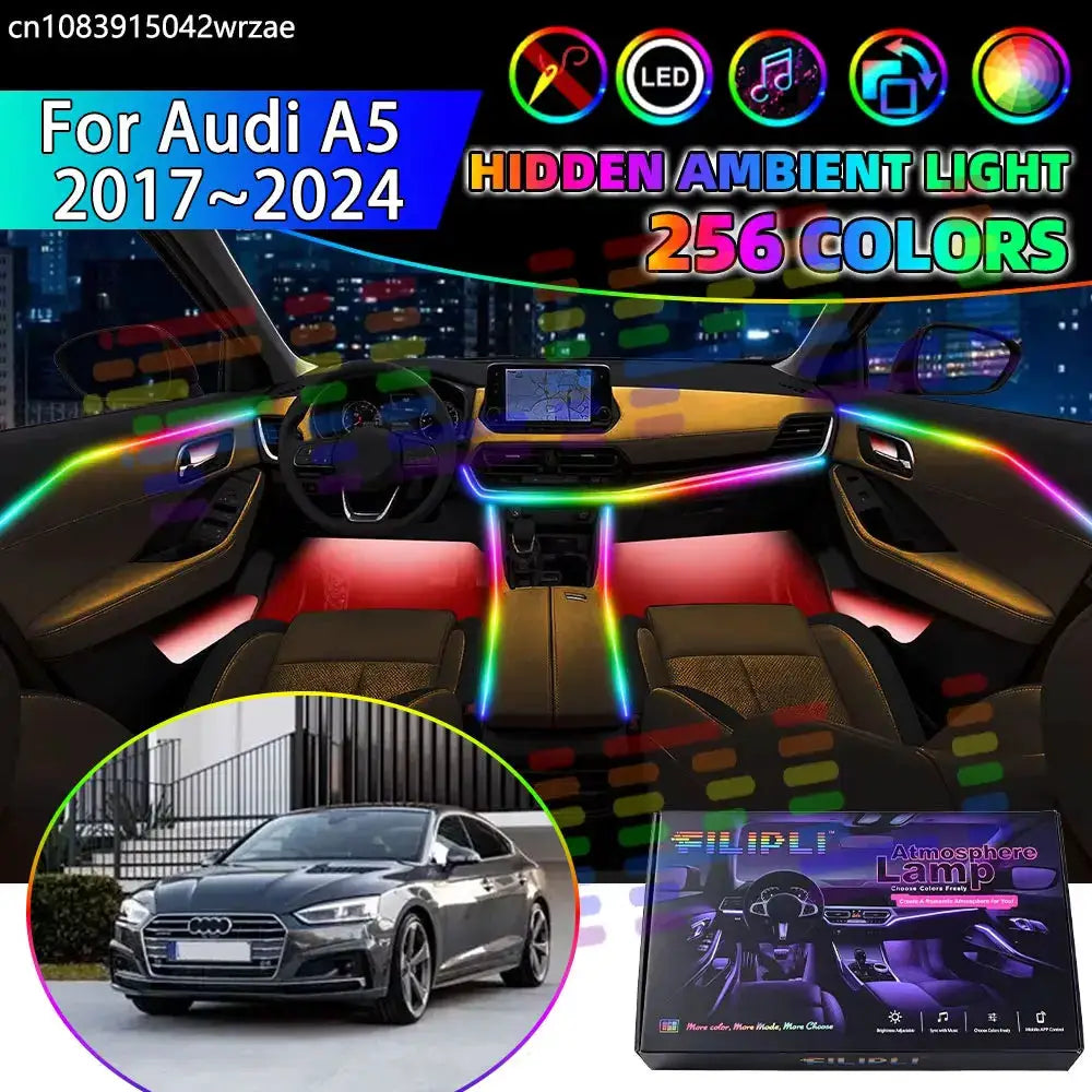 For Audi A5 2017~2024 2018 2019 RGB Car Interior Ambient Lights Strips Breathing Lighting Kit App Control LED strips Auto Parts by InterCyprus Trading Ltd