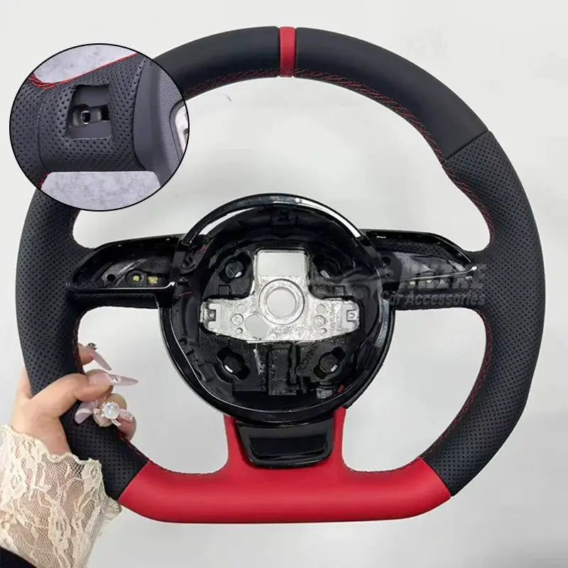 For Audi customized red handmade all leather sports steering wheel 2012-2016 S3 S4 S5 3 Rs4 Rs5 Rs6 Rs7 upgraded and modified by InterCyprus Trading Ltd