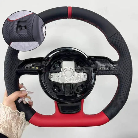 For Audi customized red handmade all leather sports steering wheel 2012-2016 S3 S4 S5 3 Rs4 Rs5 Rs6 Rs7 upgraded and modified by InterCyprus Trading Ltd
