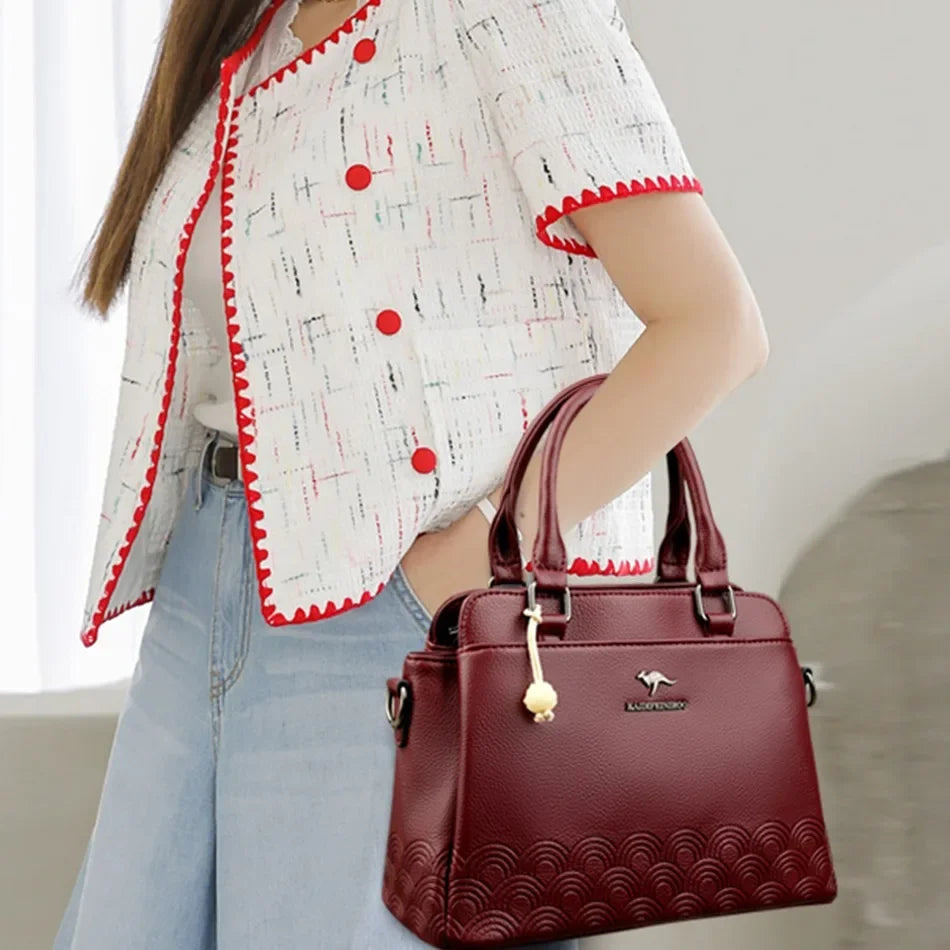 Borsa a tracolla in pelle morbida per donna, borsa a spalla di lusso con alta capacità