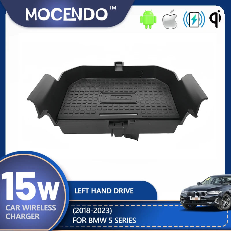 Chargeur de voiture sans fil 15W pour BMW Série 5 2018 2023 charge rapide pour téléphone
