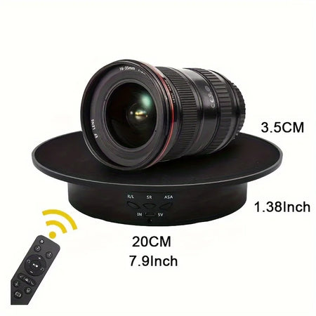Electric Rotating Display Stand - 3 Speeds, 360&deg; Rotation, USB/Battery Powered black
