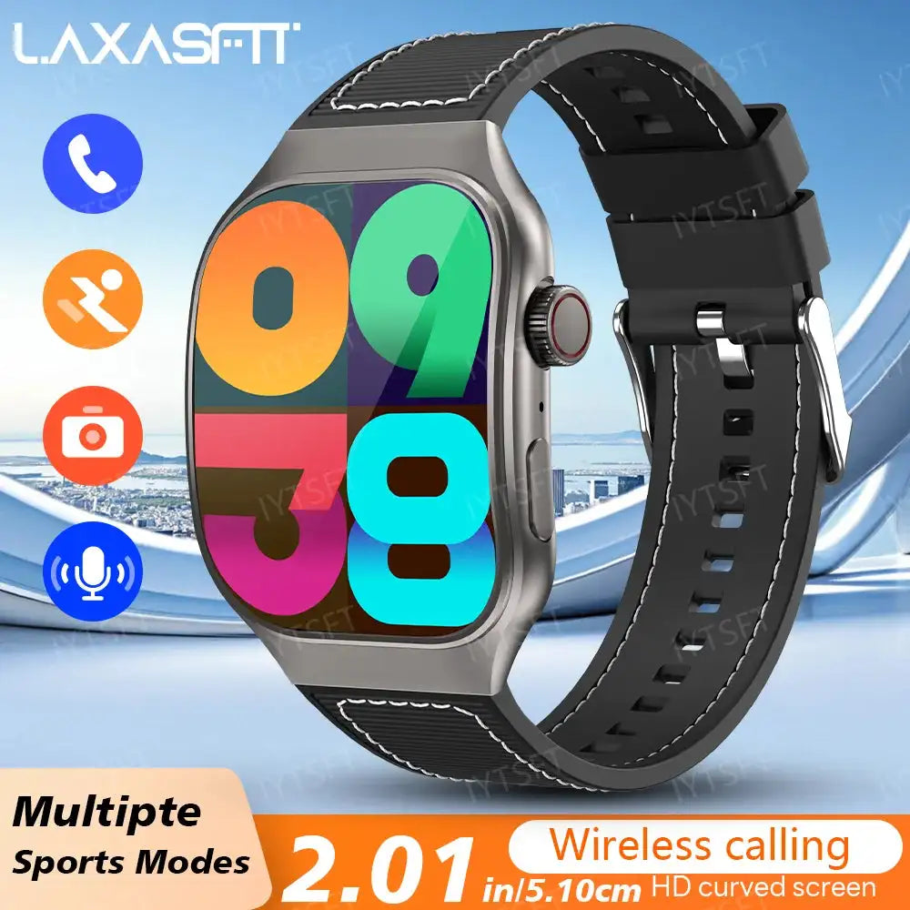 LAXASFIT 2.01 Curved Screen Mens Smartwatch Bluetooth 5.3 Black