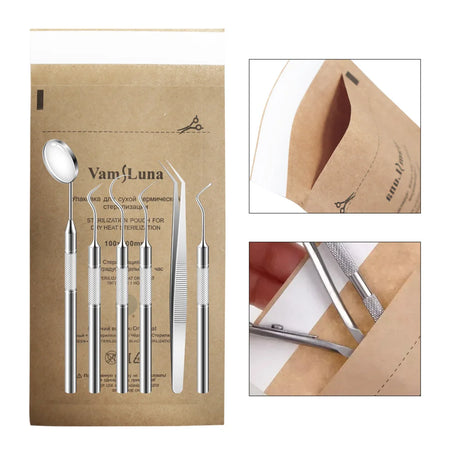 100Pcs Autoclave Pouches Kraft Paper For Nails &ndash; Dry Heat