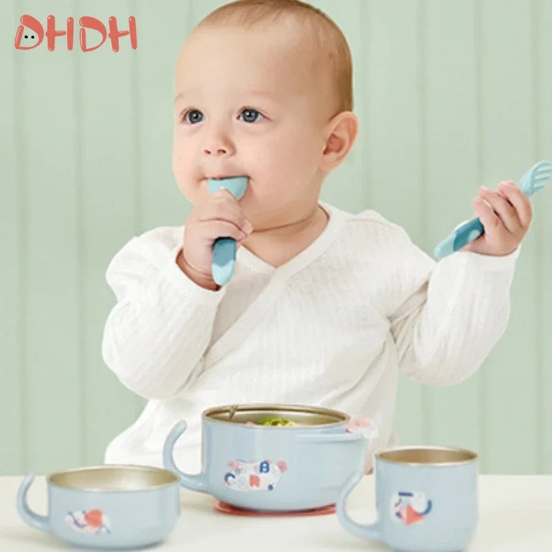 Silikon-Baby-Löffel- und Gabelset, weiche biegsame Essutensilien für Babys
