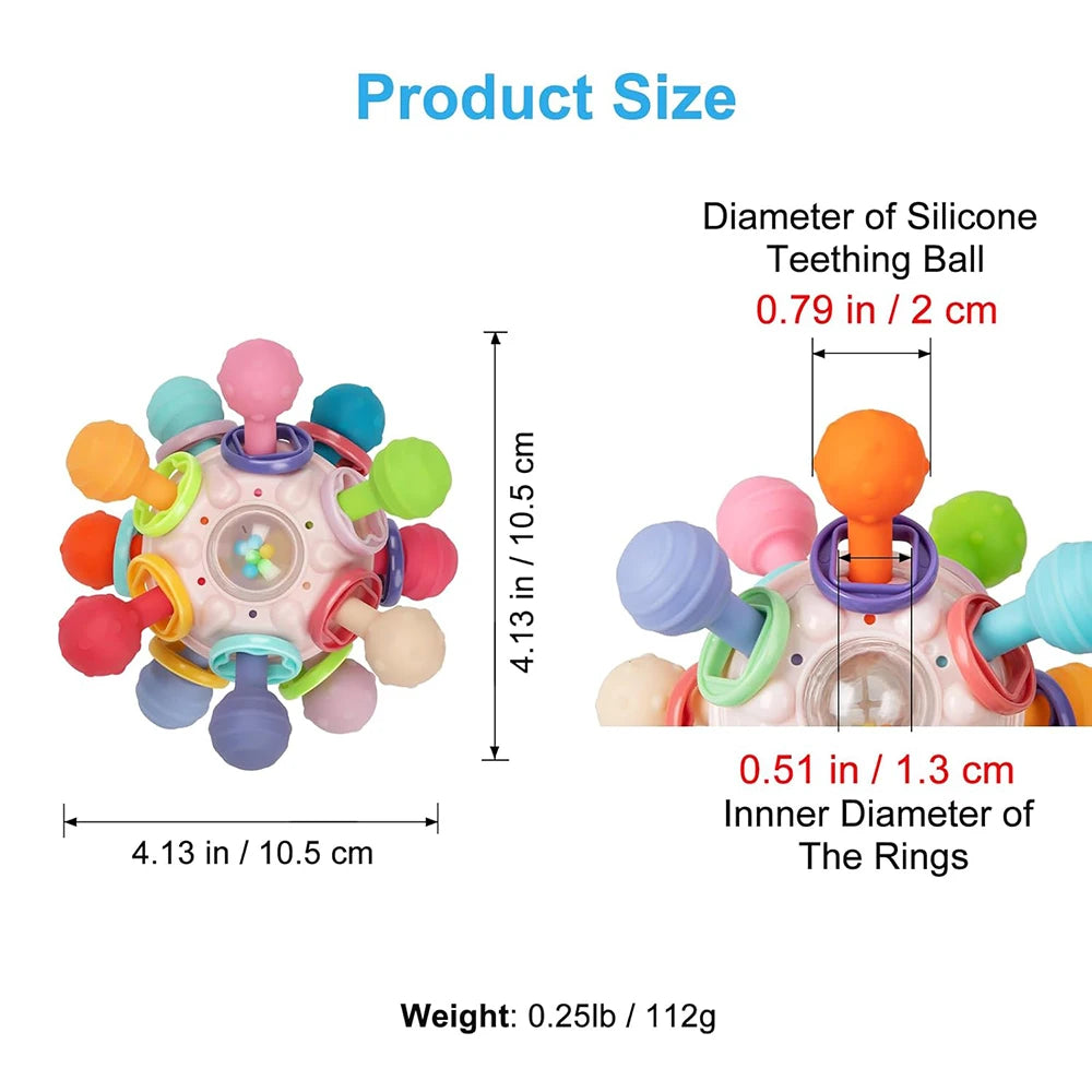 Bright Silicone Sensory Rattle Ball for Baby Development 0-12 Months