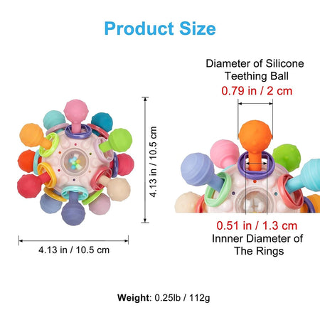 Bright Silicone Sensory Rattle Ball for Baby Development 0-12 Months