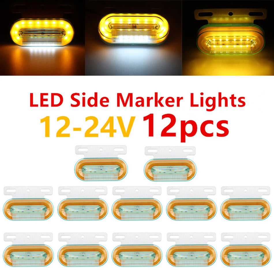 12Pcs 12V/24V LED Car Truck Side Marker Lights &ndash; 3 Modes 12 pcs