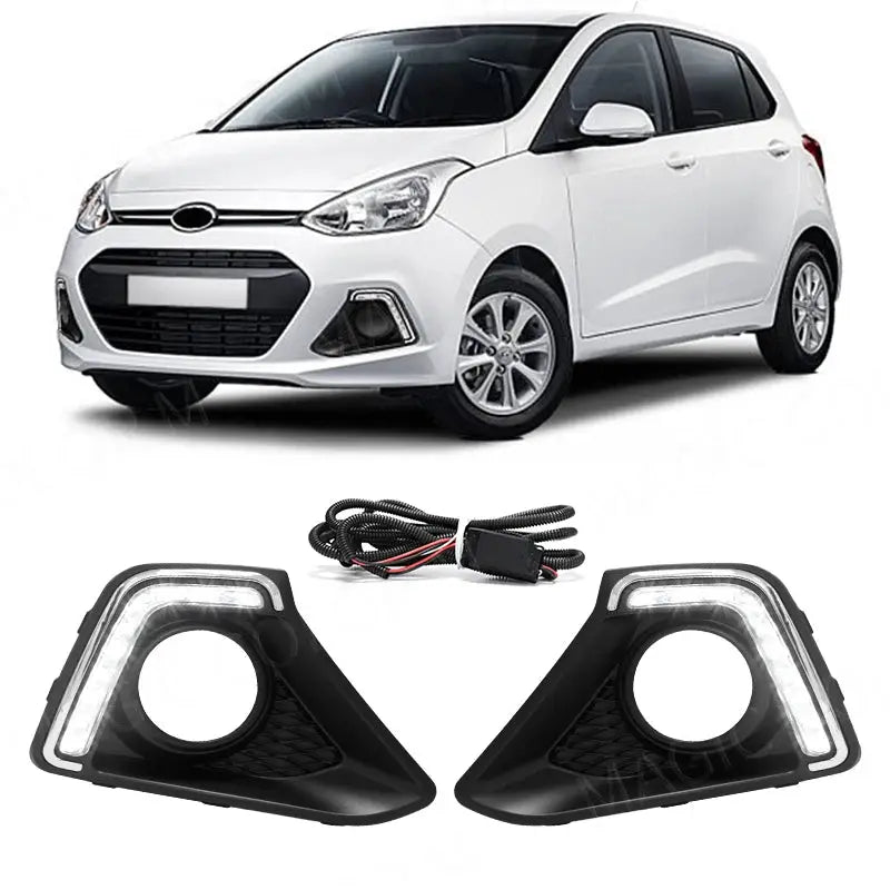 For Hyundai I10 GRAND 2014 2015 2016 DRL Daytime Running Lights Led Fog Lamp Bezel White Waterproof Accessories Bumper by InterCyprus Trading Ltd