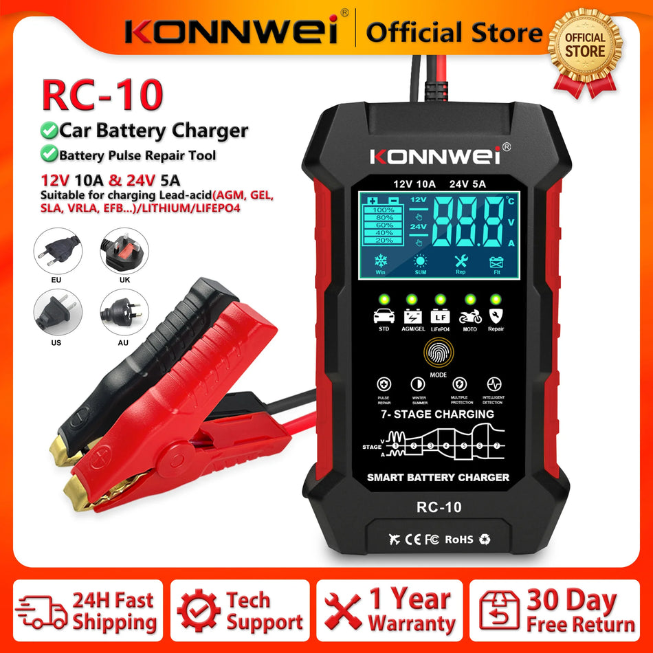 Cargador reparador de baterías de automóvil de 12V 24V con pulsos para baterías de plomo-ácido AGM