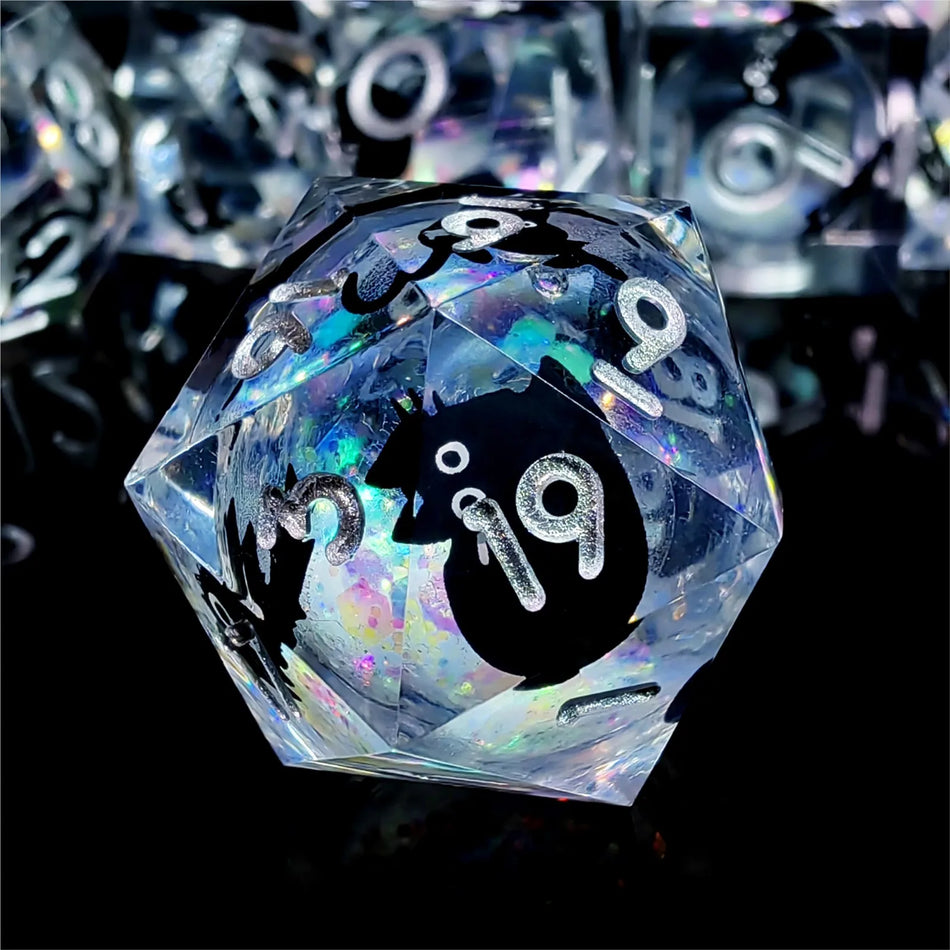 Harz DnD Würfelset, 7 transparente katzenmotivierte RPG-Würfel für Dungeons und Dragons