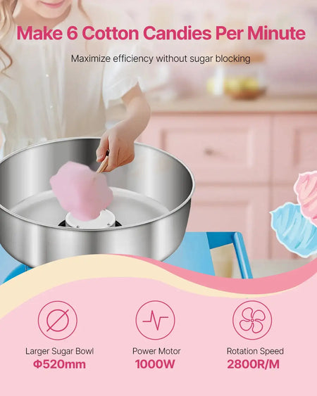 Cotton Candy Machine With Cart And Stainless Bowl