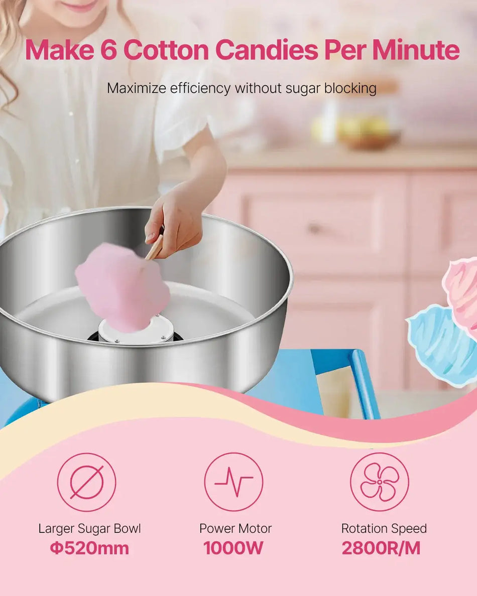 Cotton Candy Machine With Cart And Stainless Bowl