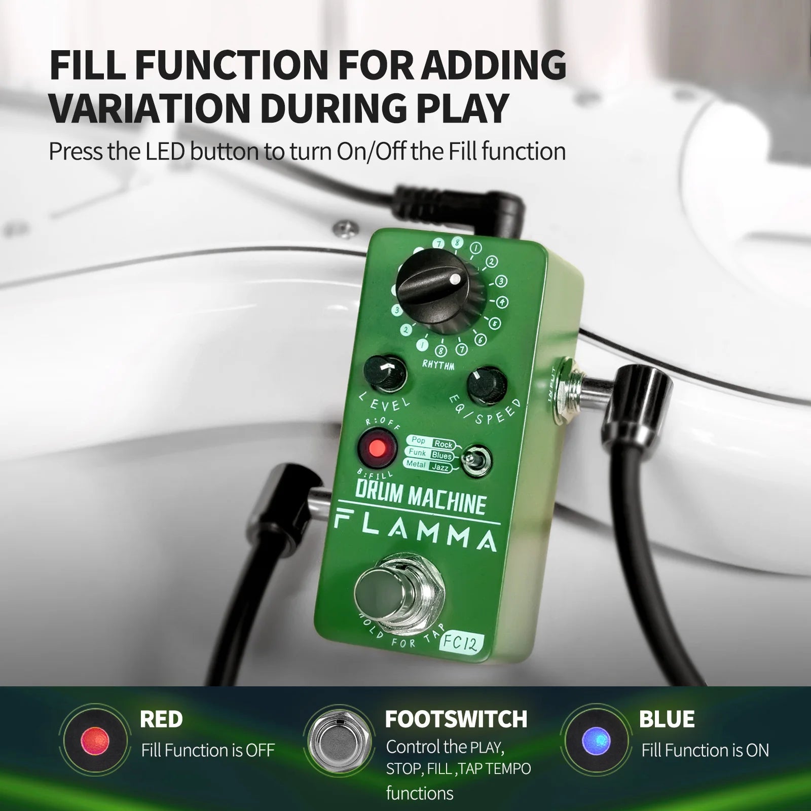 FLAMMA FC12 Guitar Drum Machine Effects Pedal &ndash; 48 Grooves