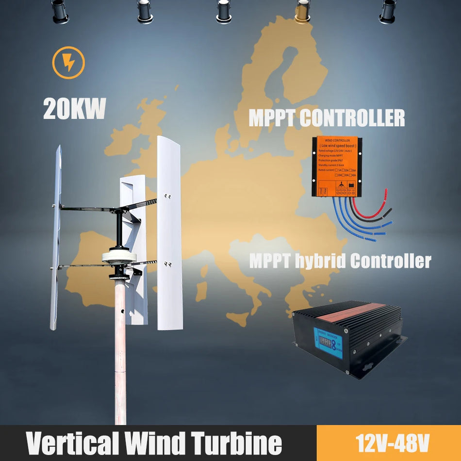 Turbina Eolica Verticale 4KW 12V 24V 48V con Controller MPPT