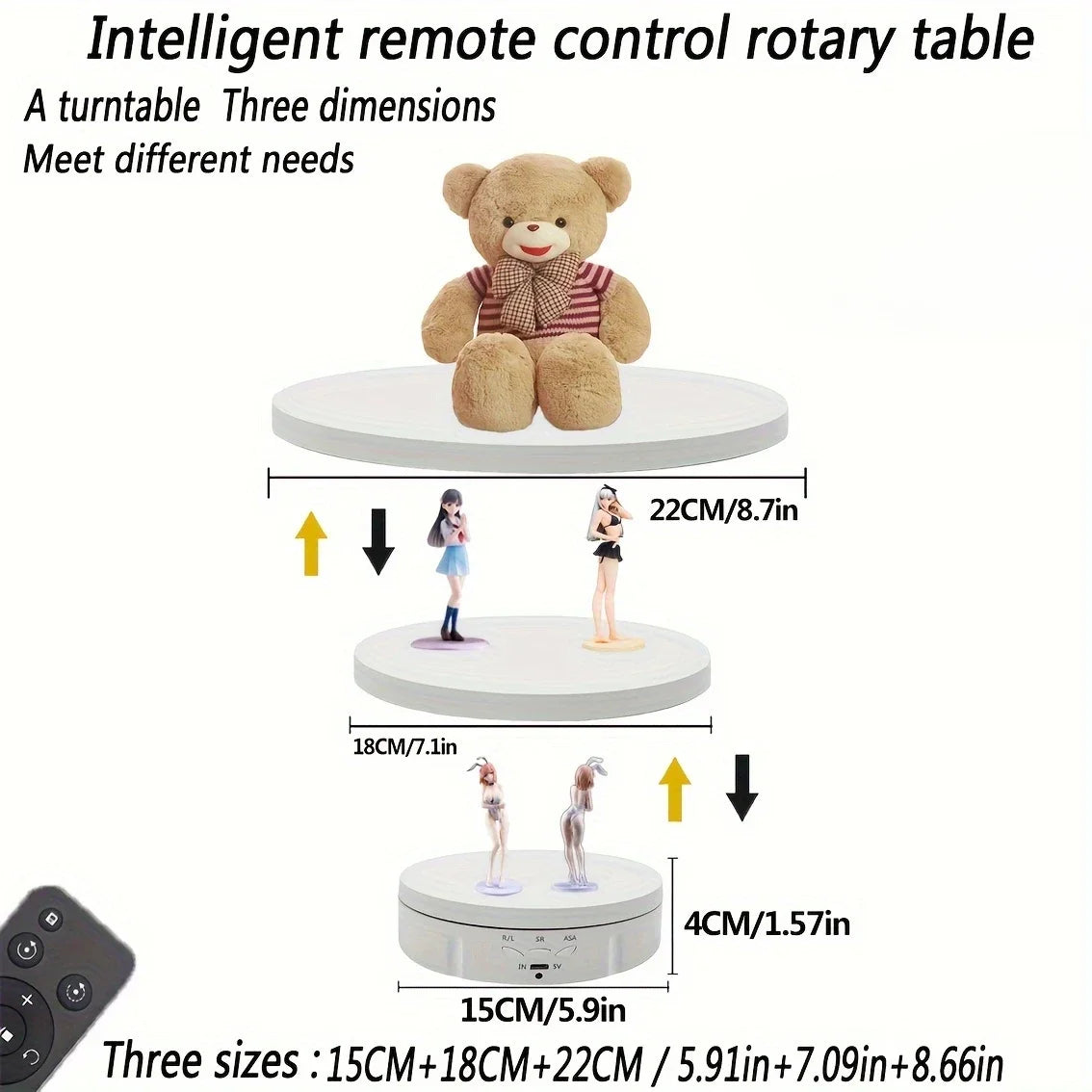 Electric Rotating Display Stand - 3 Speeds, 360&deg; Rotation, USB/Battery Powered 3 IN 1 White