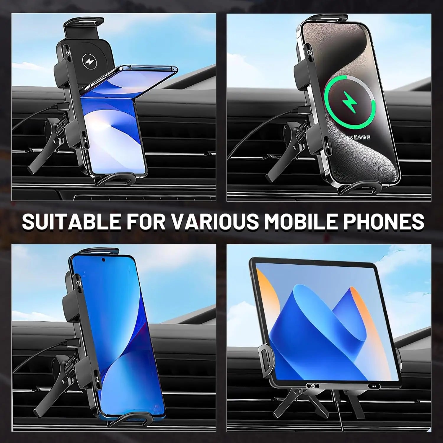CrownQu 2-in-1 Car Wireless Charger &ndash; 15W Fast Charging Convenience