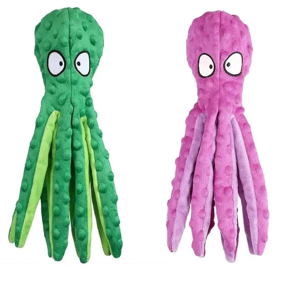 2Pcs Octopus No Stuffing Squeaky Plush Puzzle Dog Toy Green Purple