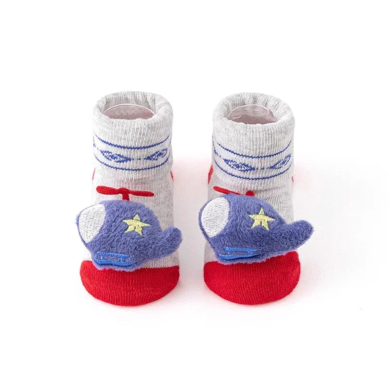 Cute Cartoon Baby Socks &ndash; Non-Slip Safety for Active Toddlers Free size 0-9 months-gift box / Gray aircraft