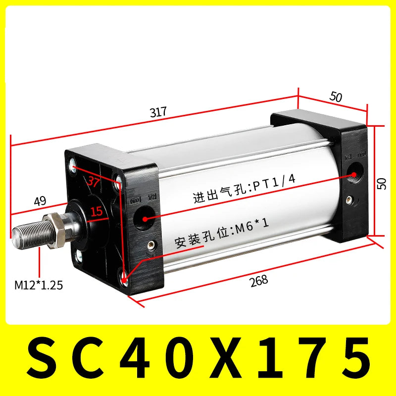 SC40 Series Bore 40mm Air Cylinder &ndash; High Thrust Up To 60 Kg SC40-175 Stroke