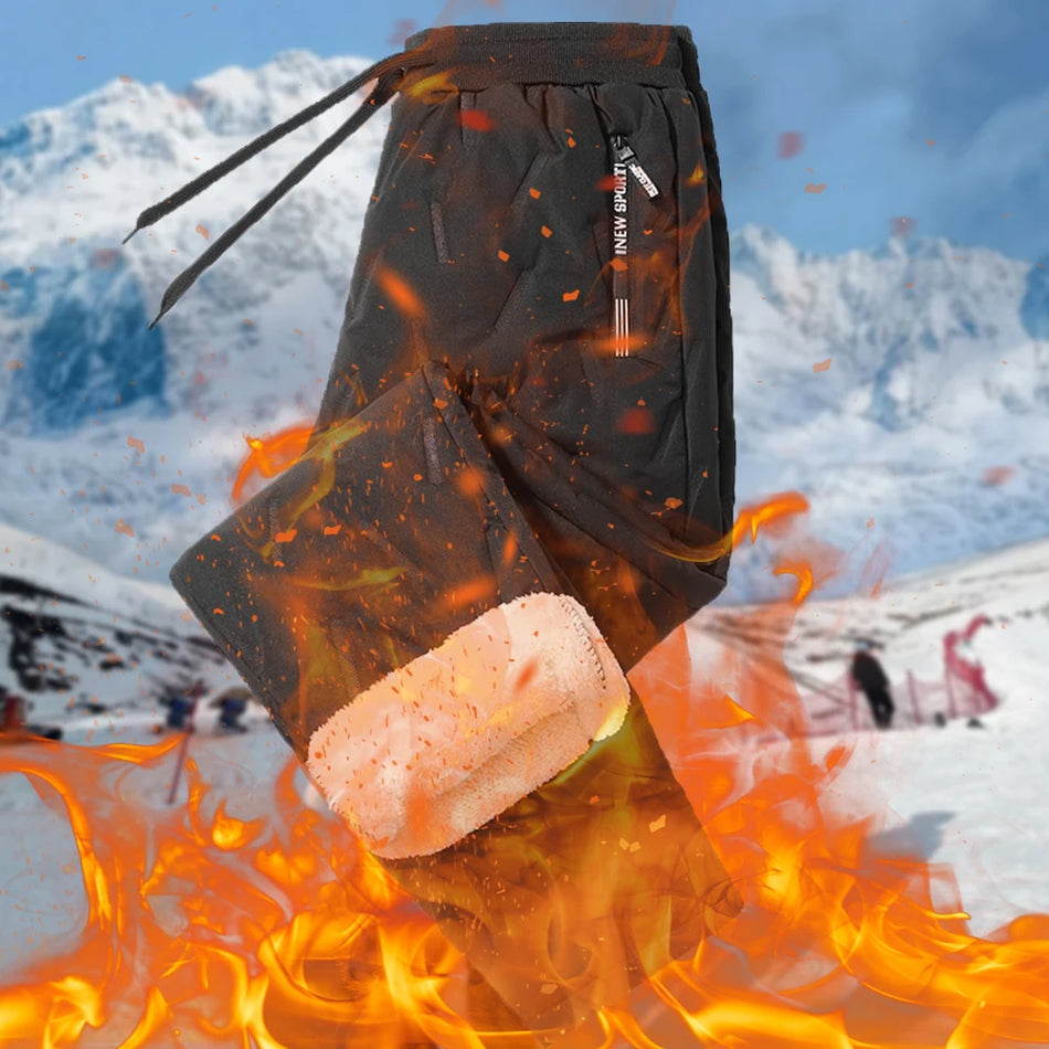 Miesten vedenpitävät talvi lämpimät fleece urheiluhousut