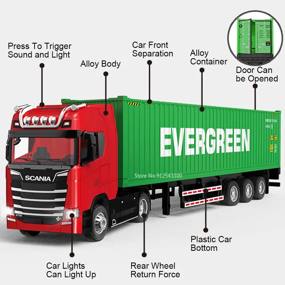 Model de camion transport din metal la scară 1:50 cu sunet și lumină