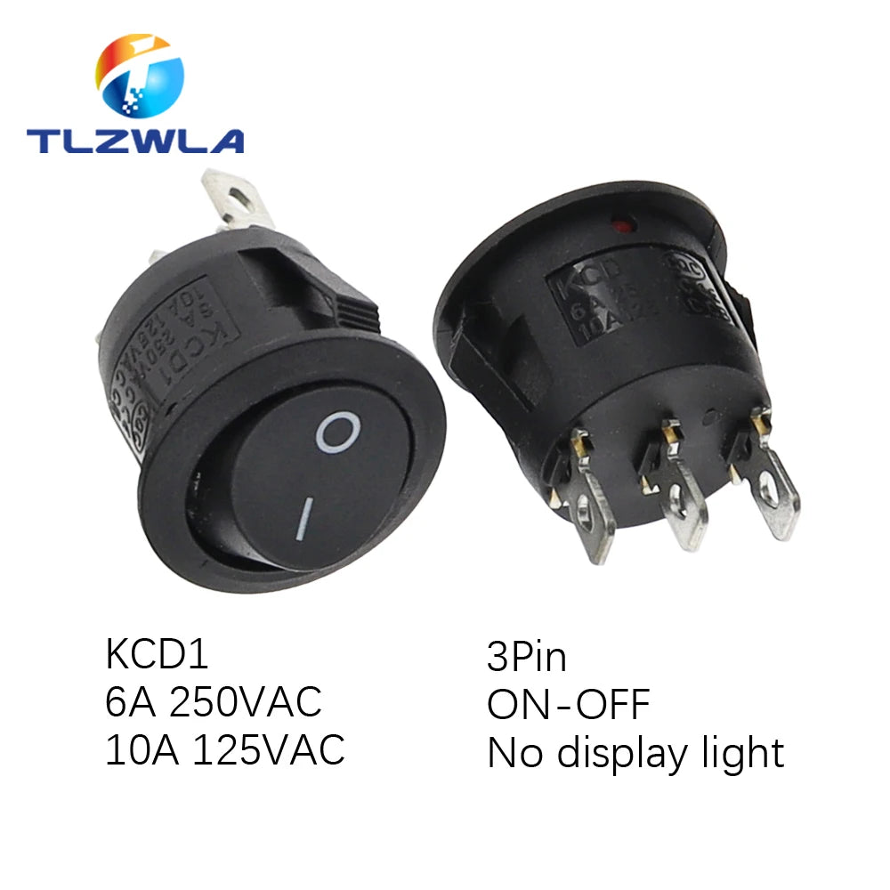 TLZWLA Round Rocker Switch &ndash; LED Illuminated Design for Versatile Usage 3Pin black ON-OFF