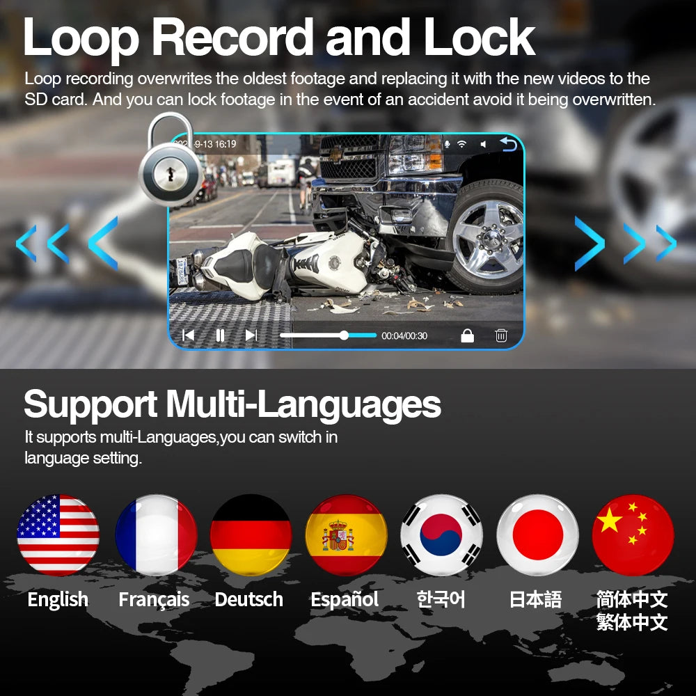 4K Dashcam 7inch Screen Driving Recorder &ndash; Wireless CarPlay