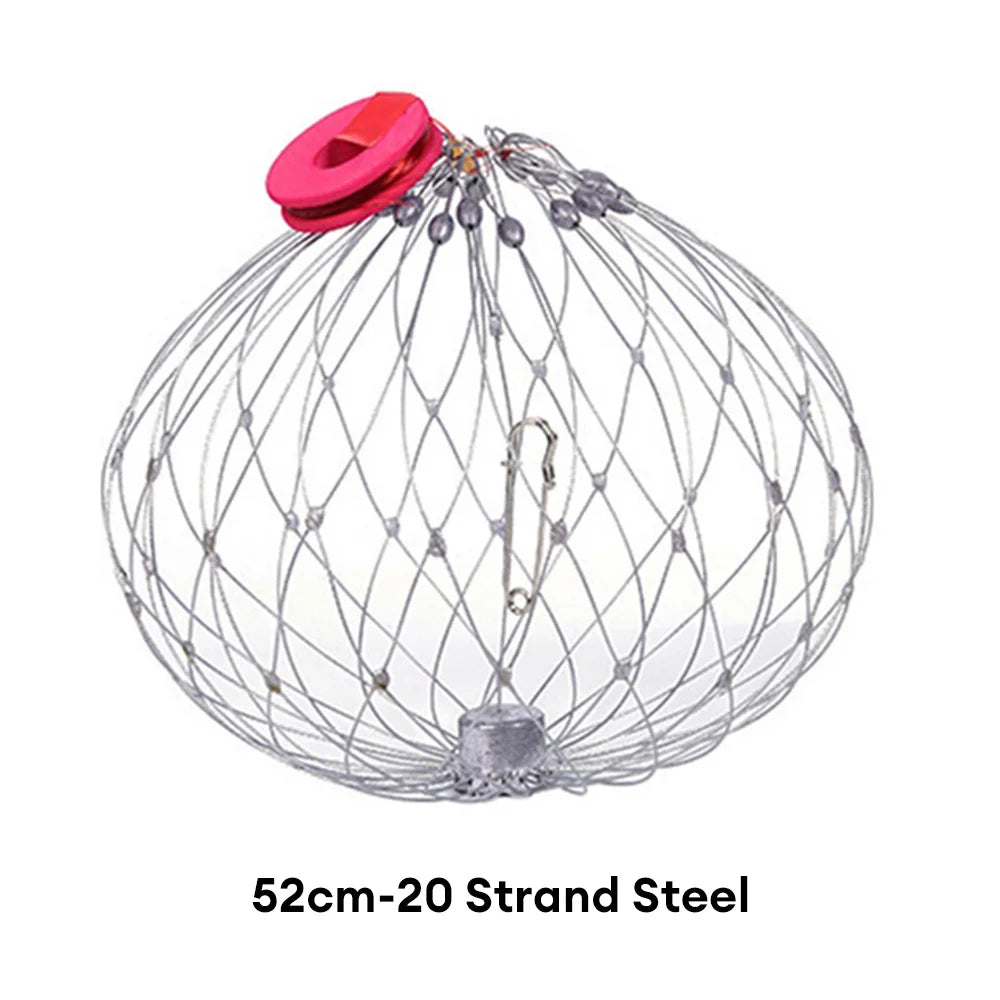 Automatic Fish Crab Trap Net - Durable Steel Wire for Saltwater Fishing 52cm 20Strand Steel